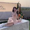 Slightly fat gentle sweet ruffle leaf edge suspender dress women's summer small man waist thin short skirt cardigan set