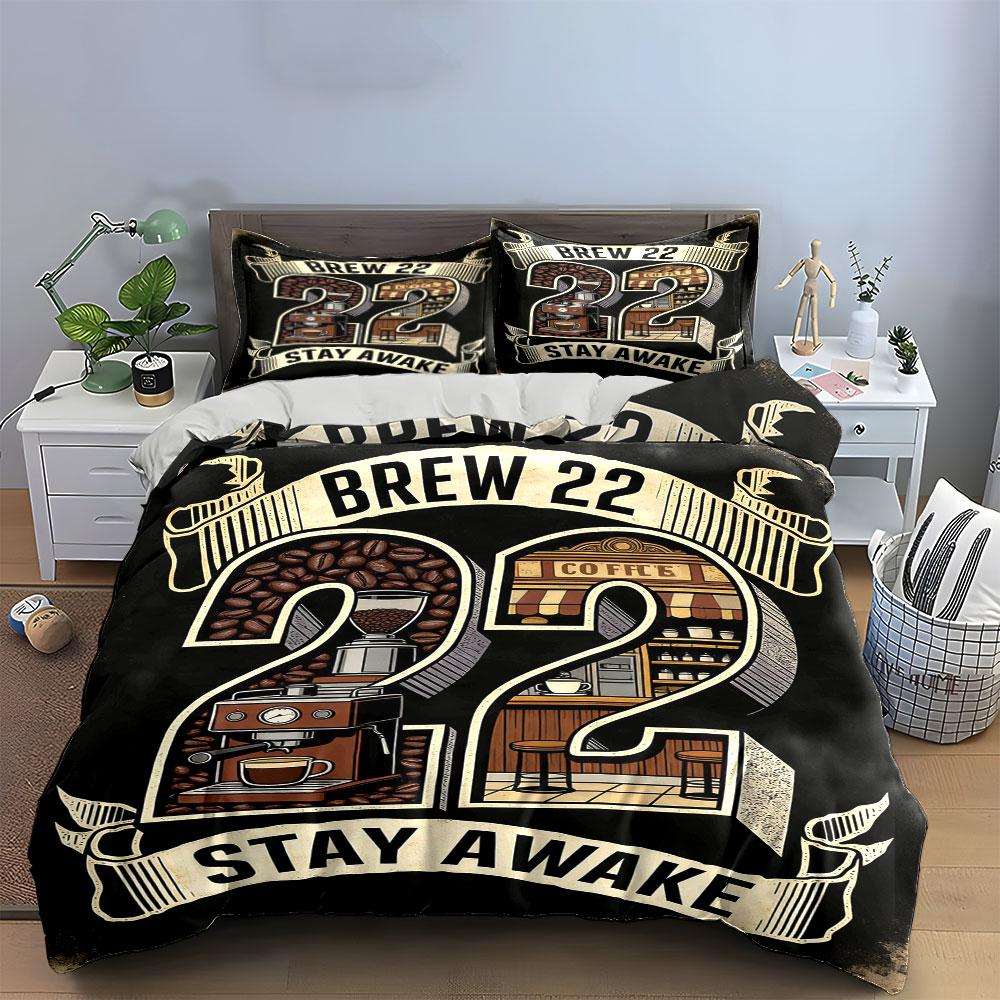 Coffee-themed graphics, "Brew 22". Bedding sets Duvet cover sets Duvet covers Pillowcases(1* Duvet Cover 2* Pillowcases without duvet insert)