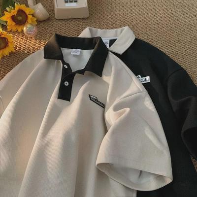 Men's Summer Retro Waffle Polo T-Shirt - Short Sleeve Loose Lapel 