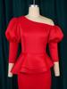 AOMEI Bodycon šaty Červené nepravidelné rukávy s lucernou s vysokým pasem volánky balíček boky ke kolenům koktejlový outfit pro dámy
