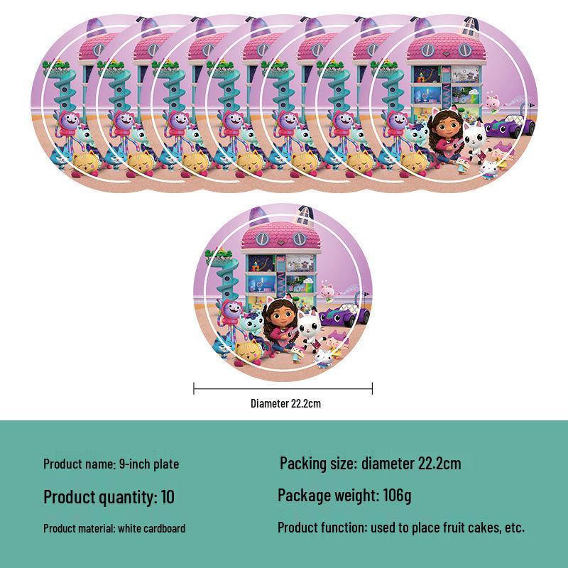 Gabby's Dollhouse Party Set: Plates, Napkins, Cups, Tablecloth, Banner & Balloons