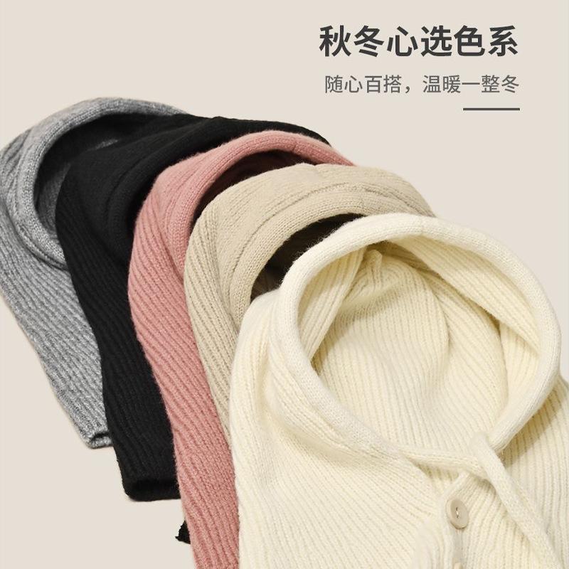Korean-style knitted shawl hat for women, fashionable and stylish, adjustable, simple and warm for autumn and winter, with ear protection and faux