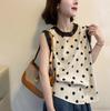 Polka Dot Lace Sleeveless Crew Neck Vest Women's Summer New Fashion Cotton and Linen Age-reducing Versatile Shirt Trend