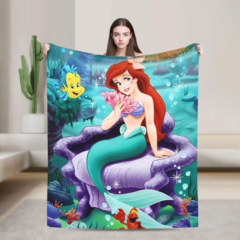 Little Mermaid Cartoon Princess Blanket Fleece Spring Autumn Portable Super Soft Throw Blanket for Sofa Outdoor Rug Piece