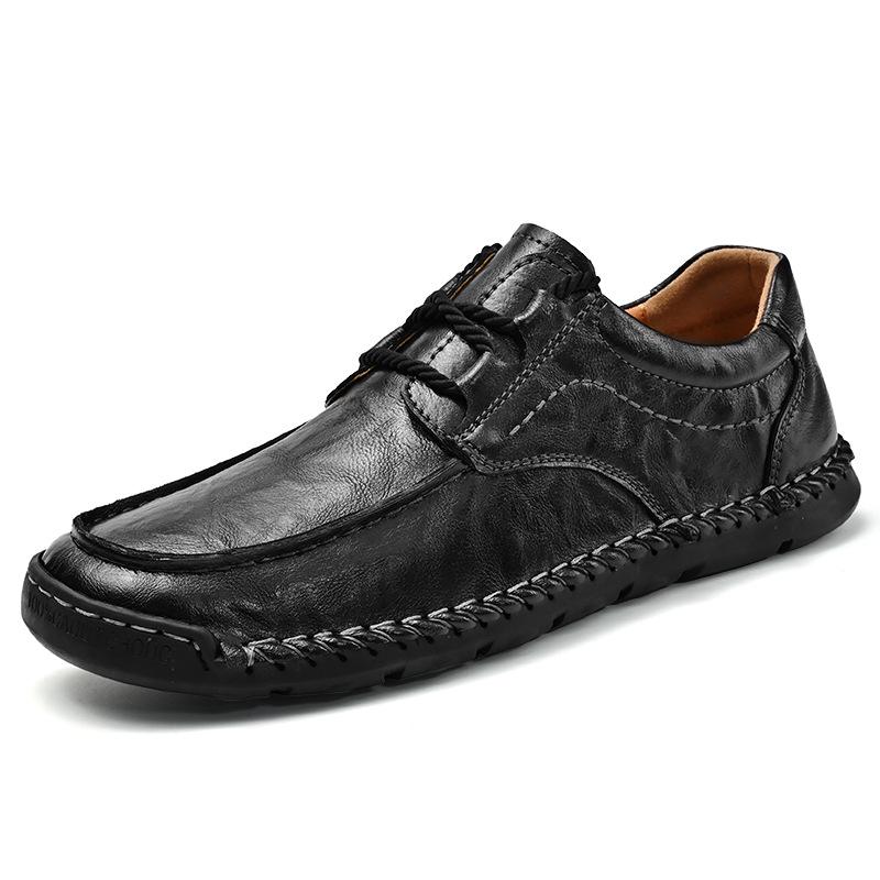 Spring 2024 Men's Casual Leather Lace-up Shoes - Soft Sole, Hand-stitched, Versatile, Large Size Driving Shoes