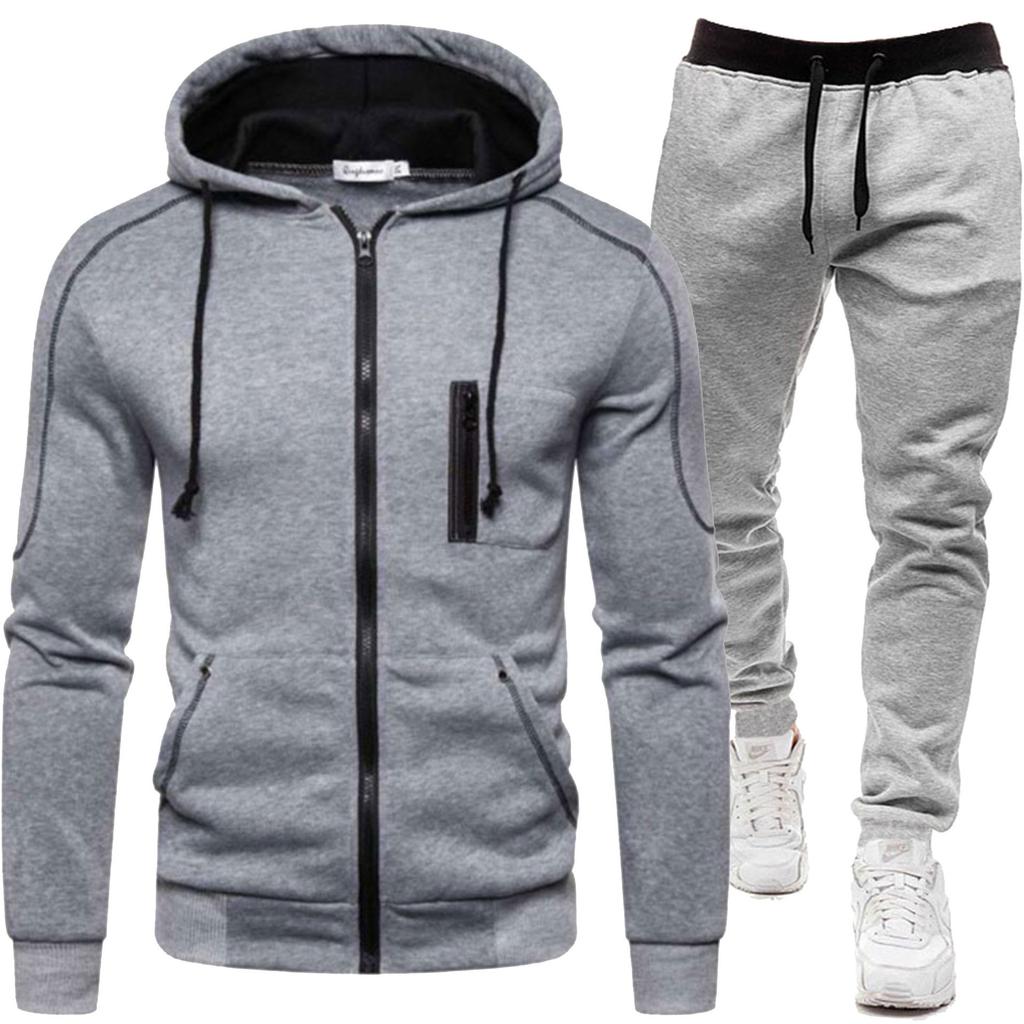 / New Men's Casual Sports Cardigan Hooded Sweatshirt Set