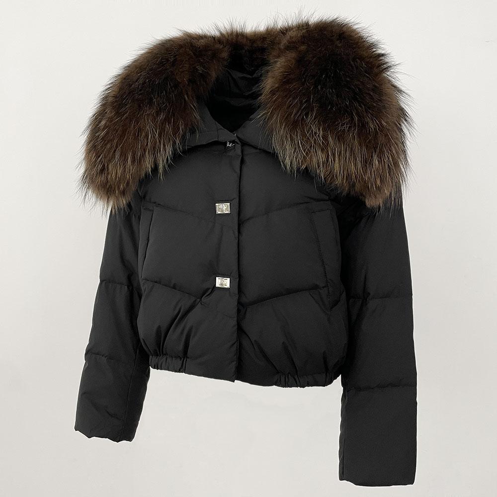 OFTBUY Geacă de Iarnă Femei Guler Mare din Blană Naturală de Raton Real, Gros, Cald, Puf de Rață, Scurt, Îmbrăcăminte Exterioară, Streetwear, Larg, Casual