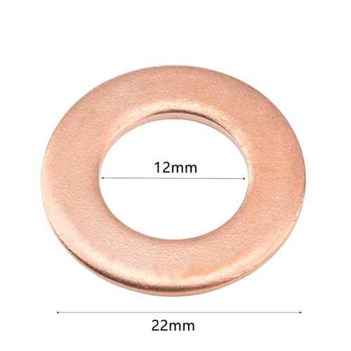 Oil Drain Plug Gasket Compression Washer Sealing Ring for Oil Change Outer Diameter 22mm Inner Diameter 12mm Thickness 1.5mm (Copper, M1222)