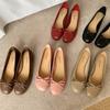 Sheepskin version single shoes women's round head light mouth bow leather shoes versatile thick heel commuter ballet shoes