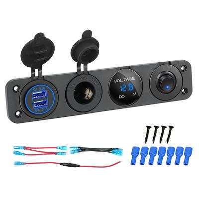 4 v 1 Námořní spínací panel 12V Dvojitá USB nabíjecí zásuvka Zásuvka pro napájení LED Voltmetr Zásuvka Tlačítkový spínač ON Off