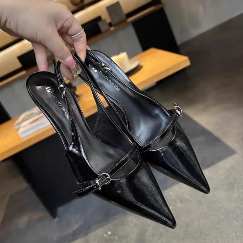 Fashion Pointed Toe Buckle Strap Ladies Sandals Solid Shallow Fashion Sexy Party Slingbacks 2025 Summer High Heeled Shoes Woman Pumps
