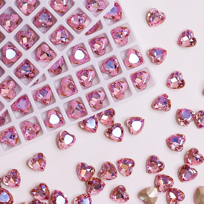 Paso Sico Heart Shaped Point Back Rhinestones Pink MO Loose Crystal Beads Garment Shoes Diy Nail Art Accessories