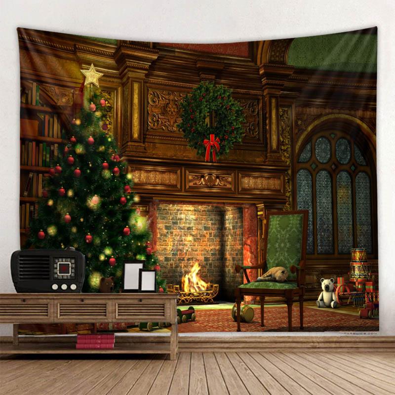 Karácsonyfa Karácsonyi kandalló kárpit Karácsonyi dekoráció fali függöny szoba hálószoba kollégium lakberendezés 8 méretben