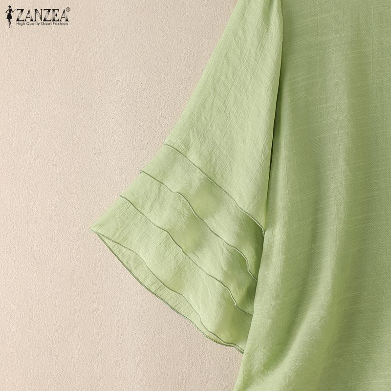 ZANZEA Blusa da Donna Casual Girocollo Monocolore con Volant Manica 3/4 Larga