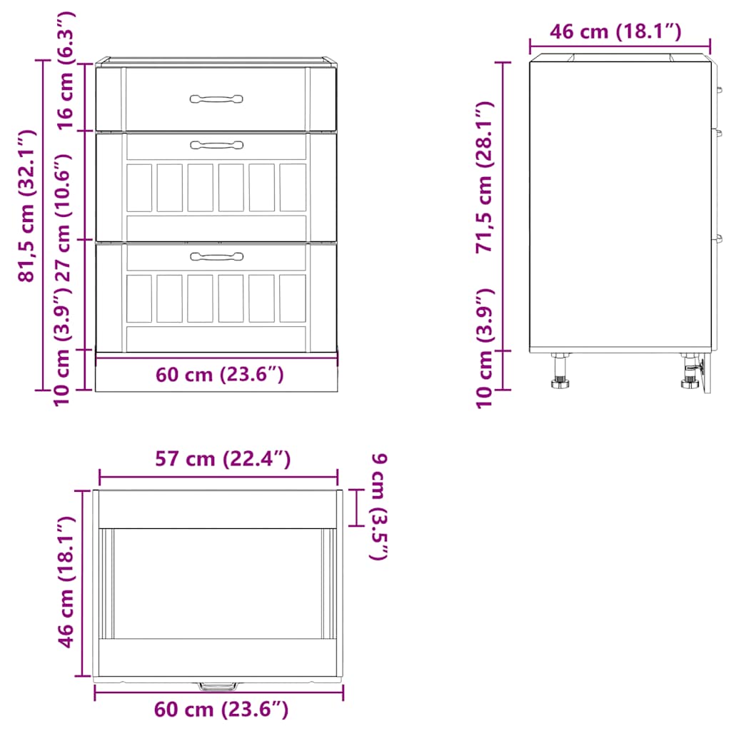 Lucca Kitchen Base Cabinet Black Particleboard