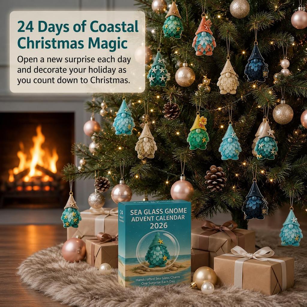 Calendario dell'Avvento Gnomo Vetro di Mare Conto alla Rovescia di 24 Giorni 2026 Con Ornamenti Albero di Natale Per Ghirlande Finestre Regali e Decorazioni Costiere