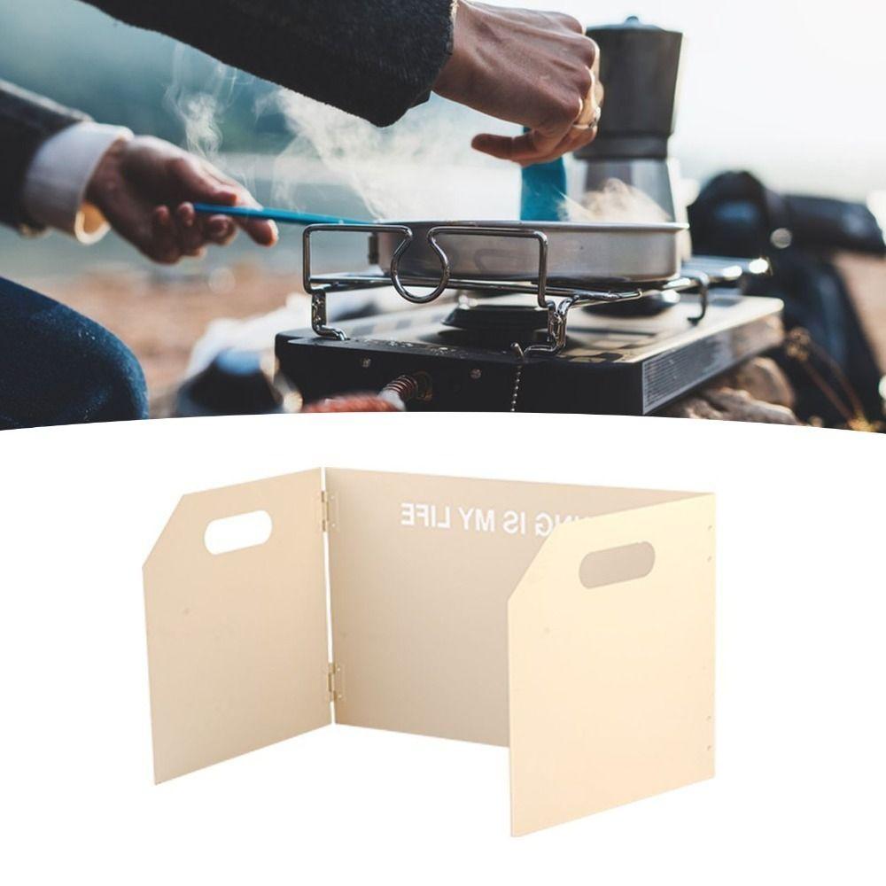 Windproof Wind Blocker Storage Bag Included Tri-Fold Gas Cover Camping Stove Windscreen Hiking
