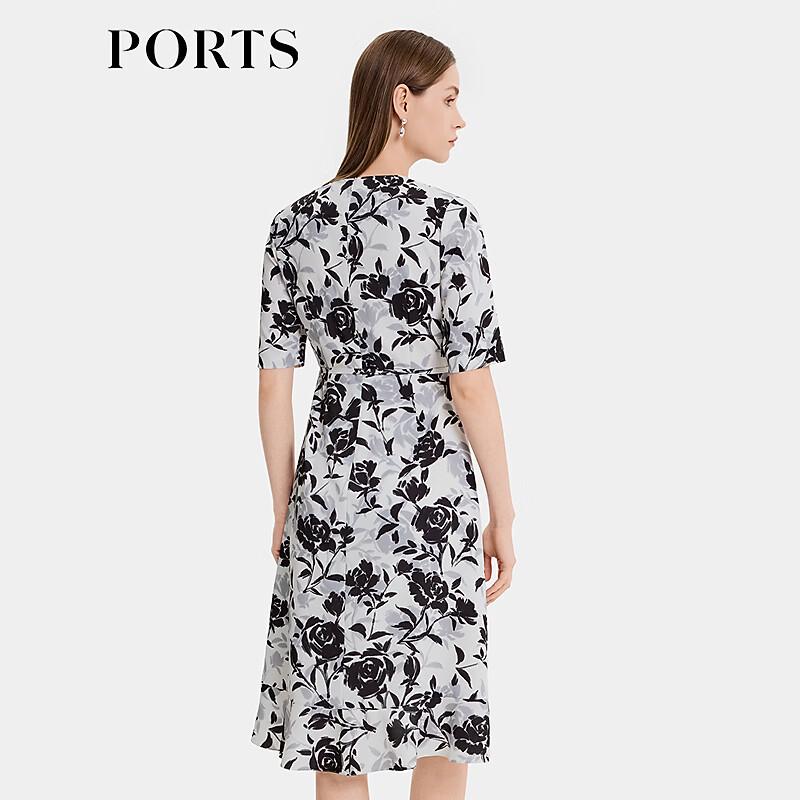 PORTS Women's Black Floral V-Neck Midi Dress