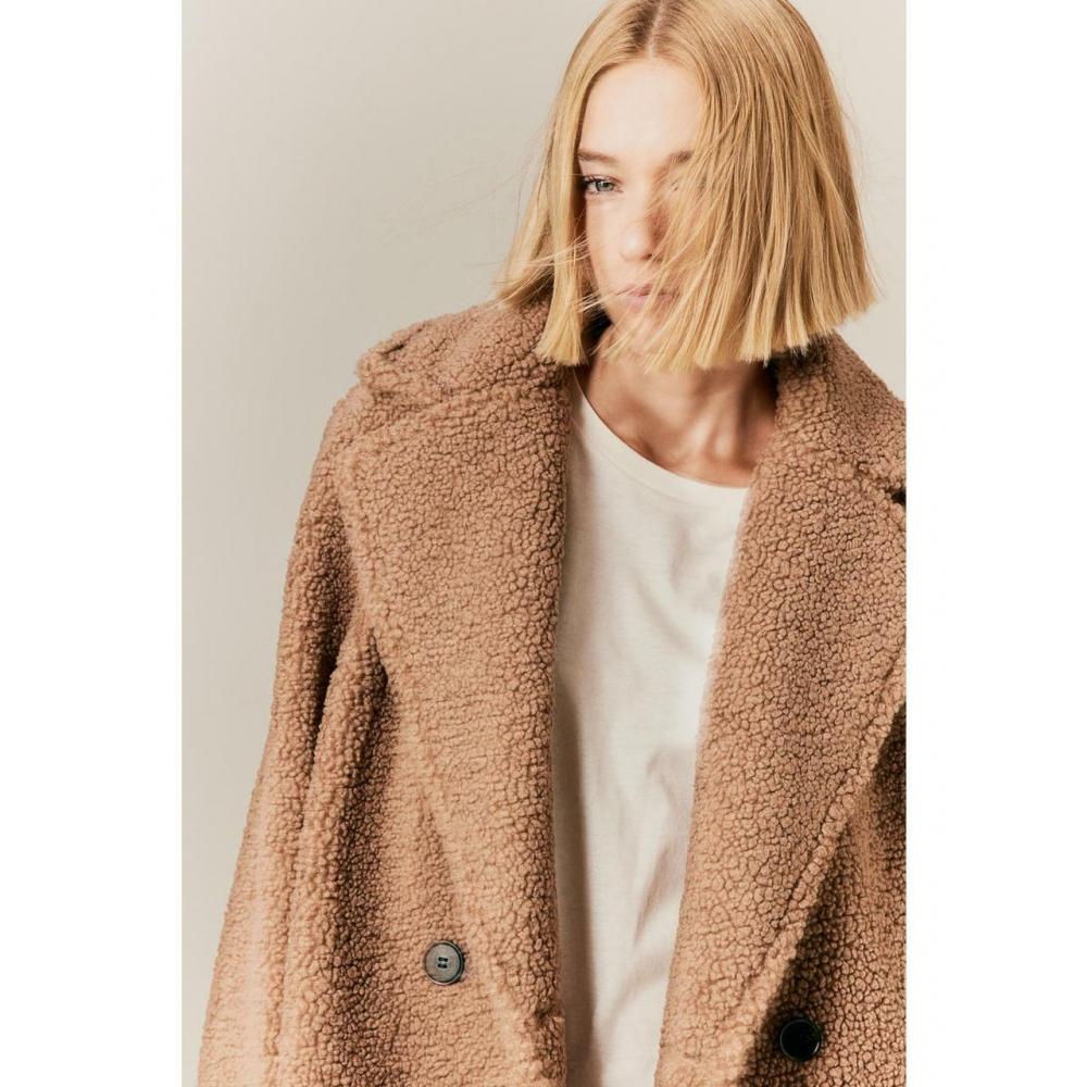 

H&M ворсовое пальто темно-бежевое 1170329002