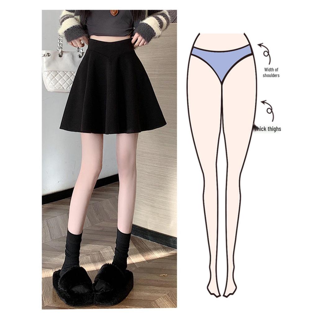 Black High-Waisted Wool Pleated A-Line Short Skirt for Women - Slim-Fit Spring/Autumn 2026 Collection