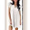 Fashion V-neck Ruffled Short-sleeved Dress Summer Solid Color Loose Shift Dress