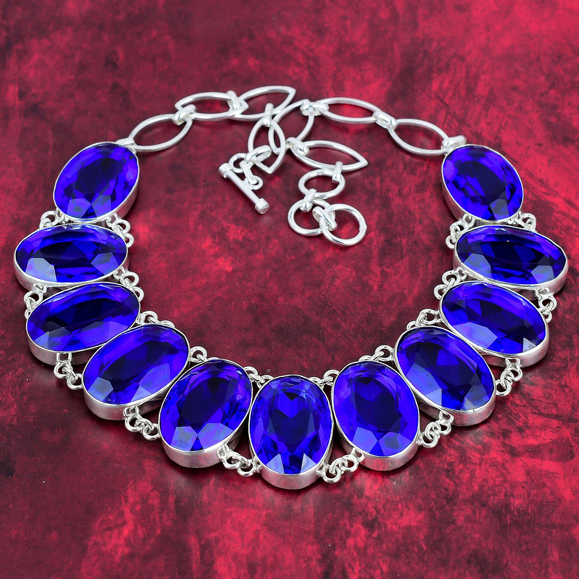 

Ожерелье с граненым танзанитом, ожерелье ручной работы из стерлингового серебра 925 пробы с драгоценным камнем, регулируемое ожерелье-цепочка, подарок для антикварных ювелирных изделий Adjustable with 18 inches синий