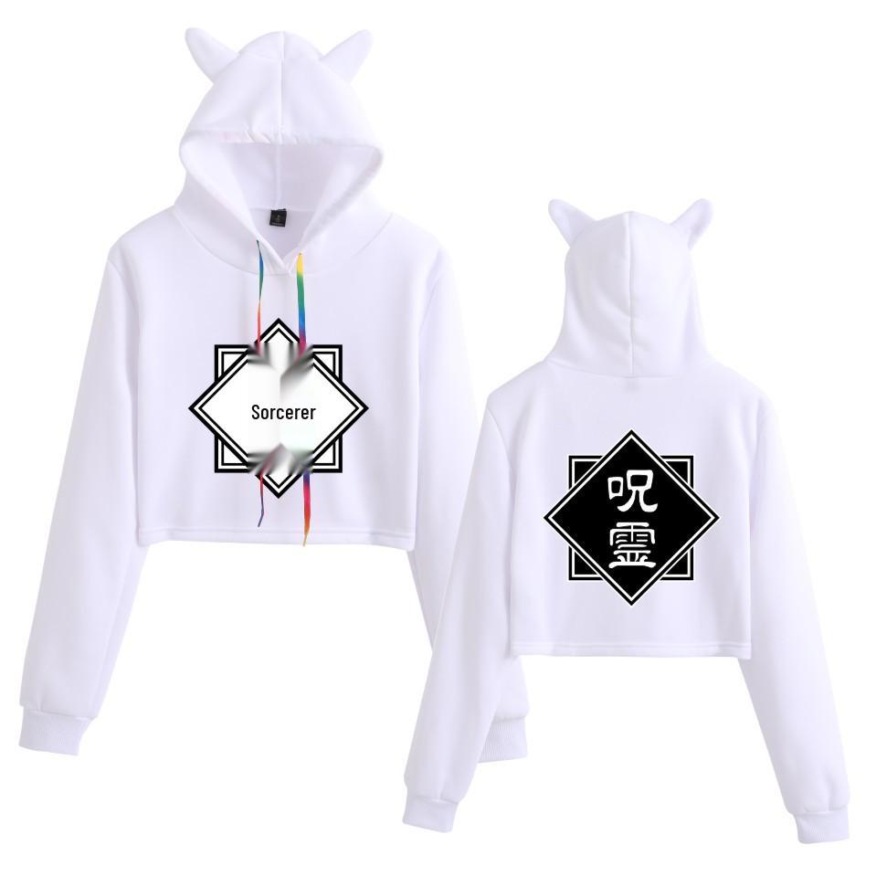 Jujutsu Kaisen Cat Ear Cropped Hoodie for Girls – Trendy Anime Fashion