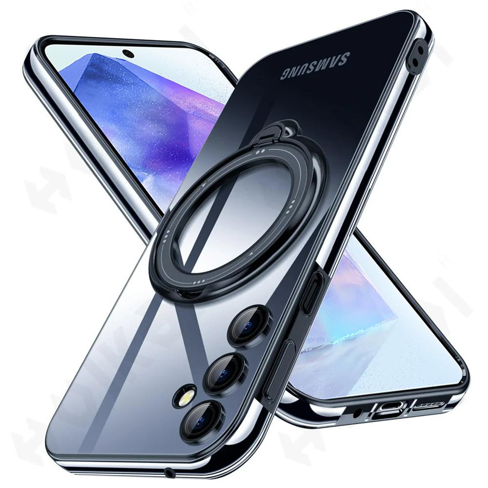 Průhledný kroužek MagSafe s magnetickým pouzdrem pro bezdrátové nabíjení pro Samsung Galaxy S24 S23 Ultra Plus FE A55 A35 A15 A54 A34 A14 5G