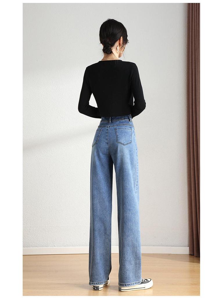 Elegant Korean-Style High-Waisted Wide-Leg Jeans for Women - Autumn 2025 Collection