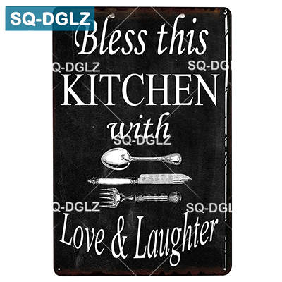 SQDGLZ Hand Painted KITCHEN Metal Sign Bar Wall Decor Tin Sign Vintage Home Decor Painting Plaques Art Blackboard Poster