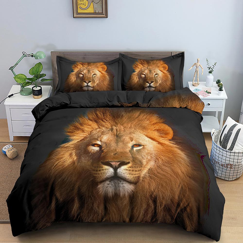 Comforter 3D Tiger King Queen White Black Wild Animal Bedding Set For Kids Teens Adults Wildlife Grey 2/3Pcs Soft