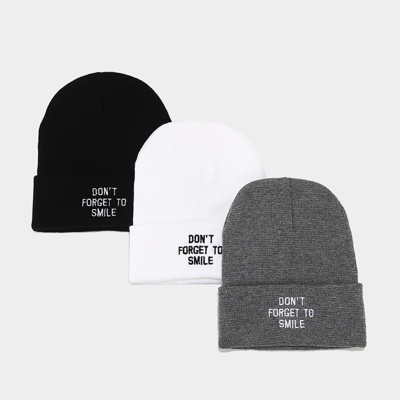 Trendy Brand Fashion Letter Embroidery Knitted Pullover Hat Women's Personality Simple Curling Heap Hat Men's Cold Hat