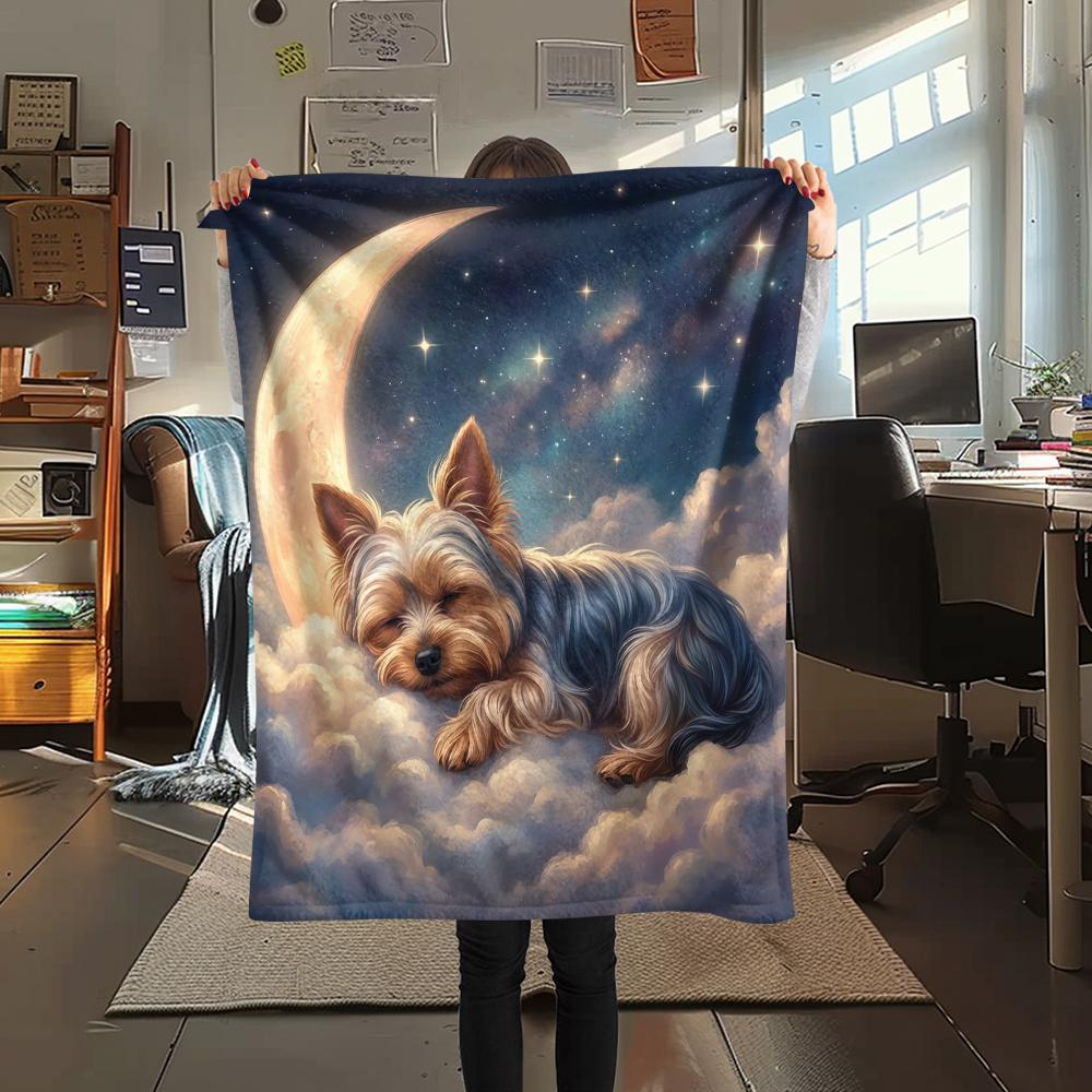 Cloud moon cat dog sleep Print Flannel Blanket,High quality Comfortable for All Seasons,Home Decor,Warmth and Comfort,Perfect for Christmas Gifts