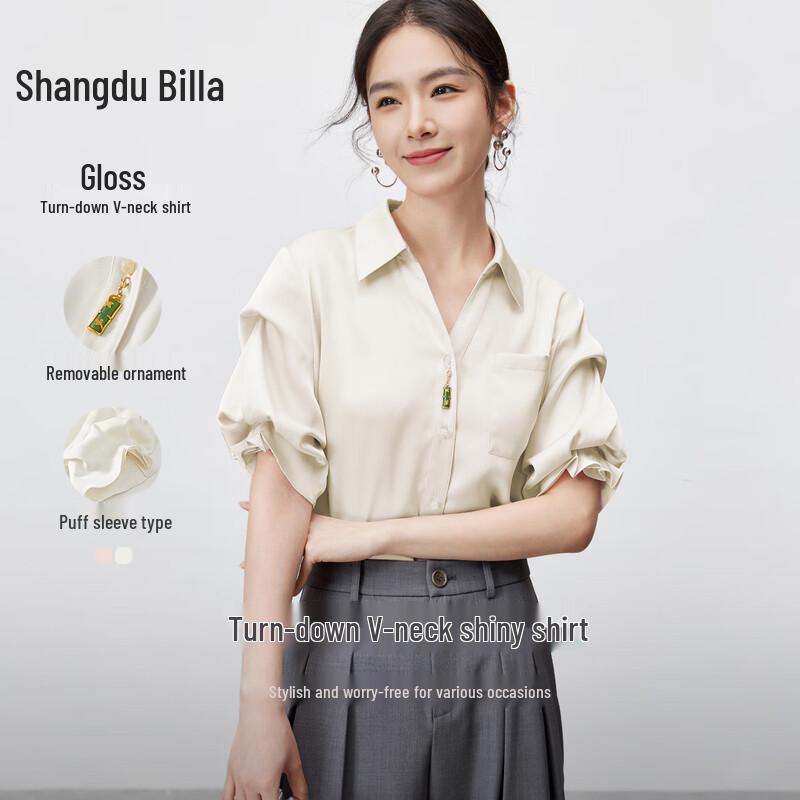 Women s V-Neck Puff Sleeve Commuter Blouse L