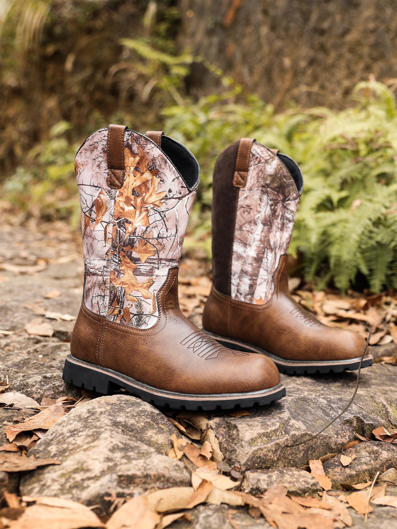 Cowboy Boots For Men with Wide Square Toe Western Retro Boot Durable Classic Fashionable Embroidered Pull On Boots 38