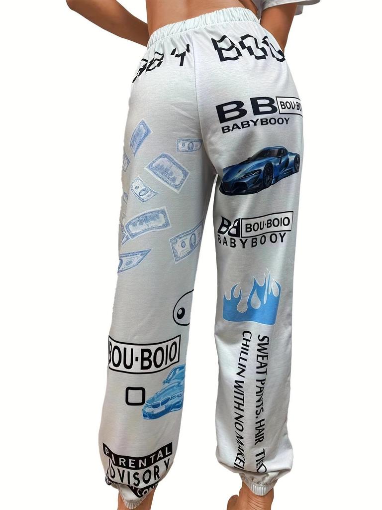 European & American Women's 2025 Printed Elastic Waist Casual Harem Pants