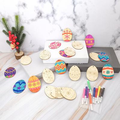 Wooden Easter Egg Ornaments, Easter Holiday Party Decorations, Colorful Paintings, DIY Handicrafts, Hanging Ornaments 20ml