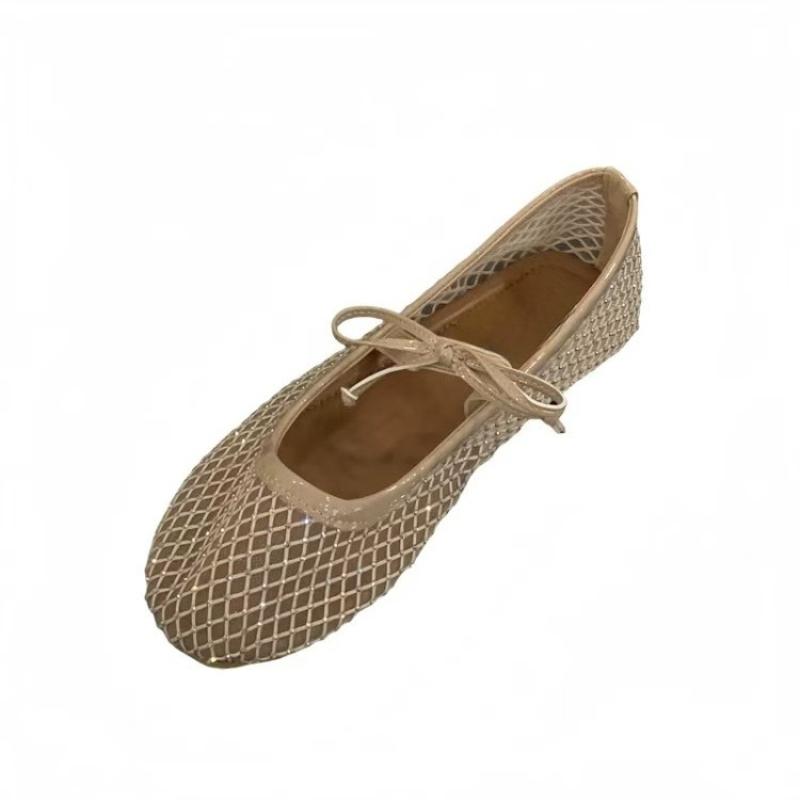 Fashion Women Mesh Ballet Flats Fishnet Ballerina Flats Comfortable Round Toe Ballet Shoes Breathable Casual Walking Shoes for Commuting