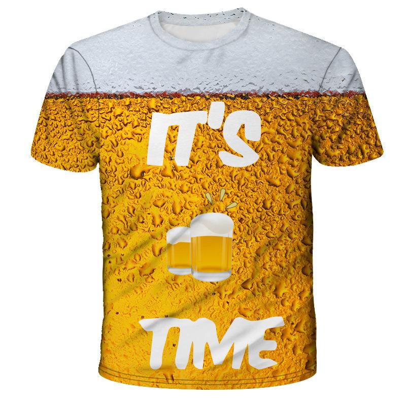 Men's Casual Beer Bubble Series 3D Printed Summer Comfortable Plus Size T-shirt- Soft Medium Stretch Polyester Fabric Summer Mens Relaxed Fit Clothing