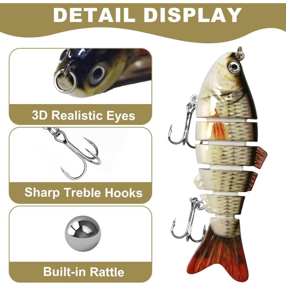Multi Joint Bait, Suitable for Barracuda, Perch, and Salmon Perch, Equipped with Three Hooks (Type B) for Freshwater and Saltwater
