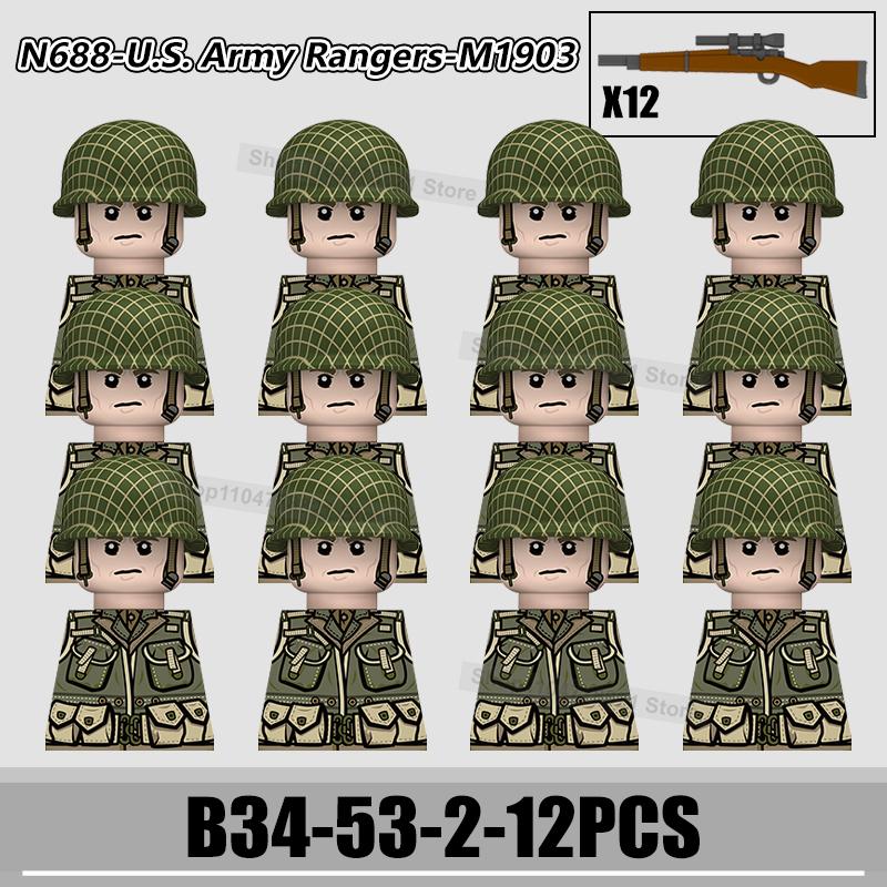 WW2 US Rangers 101 Airborne Soldier Figures Building Blocks Military Army Infantry Gear Helmet Rifle Guns BAR Bricks Toy Gifts
