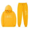 Unisex Oversized Hooded Sweatshirt Set With Heart Print Fleece Lined Casual Sportswear Fall