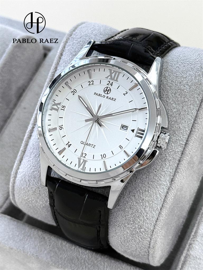 PABLO RAEZ Watch Men Business Retro High Quality Leather Steel Belt Waterproof Male Fashion Quartz Clock Wristwatches Has Box