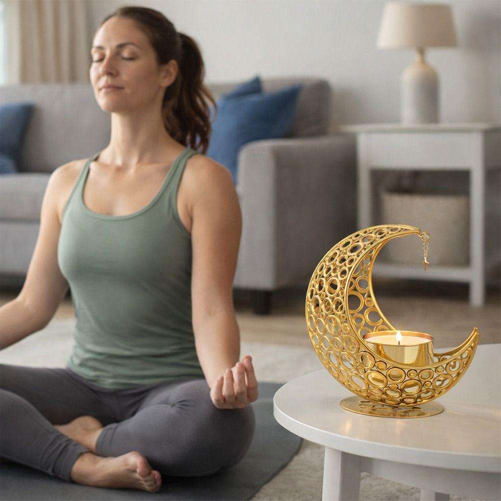 Moon Shape Moon Candle Holder Gold Silver Black Luxury Style Tea Light Cup Stand Eid Al-Fitr Iron Metal Incense Burner Gift
