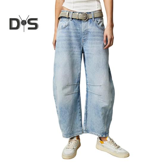 

Женские джинсы с карманами, застежкой-молнией и пуговицами, прямые, широкие, свободные, однотонные, девятые, брюки, стираные, большого размера XL