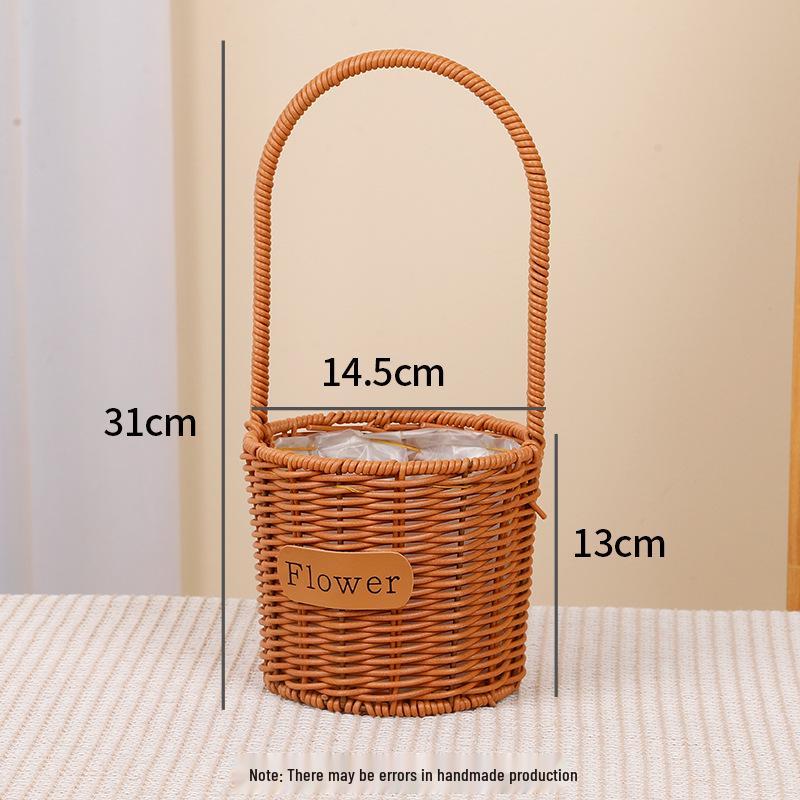 Imitation Rattan Woven Flower Basket: Handheld Arrangement, Living Room Decor, Photography Prop, Picnic, Pastoral, Flower Girl, Souvenir.