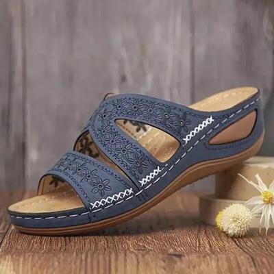 Keilsandalen für Damen, Vintage-Hausschuhe für Frauen, orthopädische, rutschfeste Sandalen mit offener Spitze, dicke Unterseite, weibliche Plateau-Retro-Schuhe