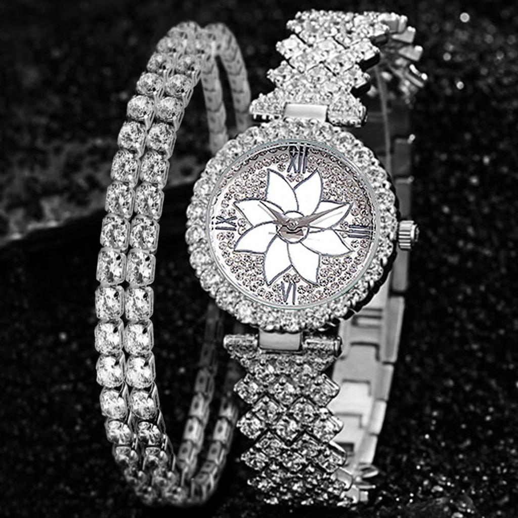 Women's Rhinestone Dial Quartz Watch & Starry Bracelet Gift Set: Simple & Stylish