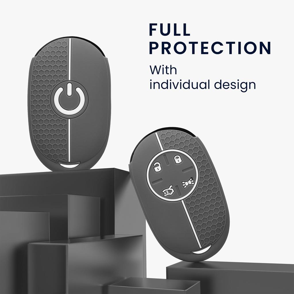 kwmobile Key Cover for Fiat 500E 4 Button Car Key Case - Protective Case Key Case Car Key Silicone Gray/White