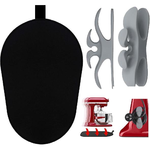 Sliding Mat for Kitchenaid Mixer with 2 Black Kitchen Accessories, Mover Slider Mat Pad for 5-8 Qt Bowl-Lift Stand Mixer, Kitchen Appliance Slider